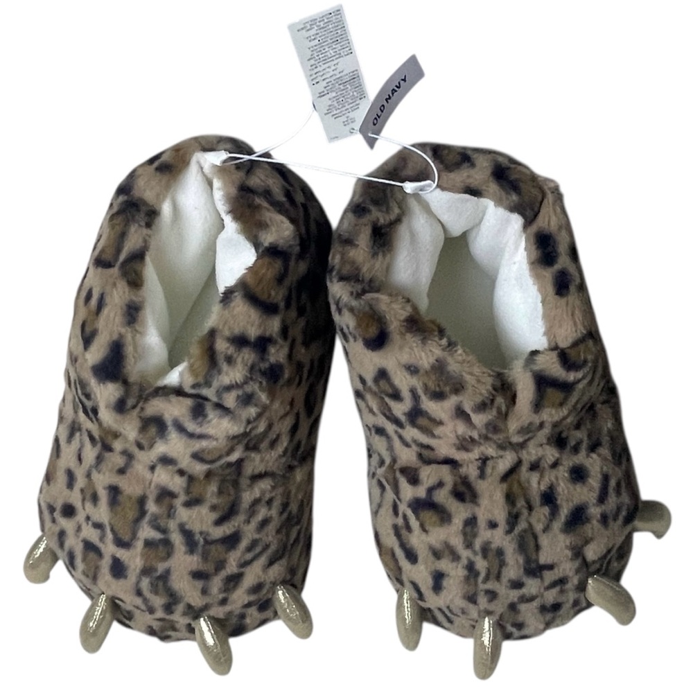 NWT Old Navy Kids Plush Slippers XXL Youth 5-6 Critter Leopard Monster Claw Feet